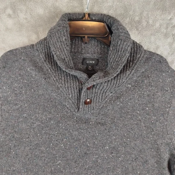 J.Crew Shawl Collar Merino Wool Gray Speckled Sweater Mens XL Rugged Fall - Picture 5 of 11